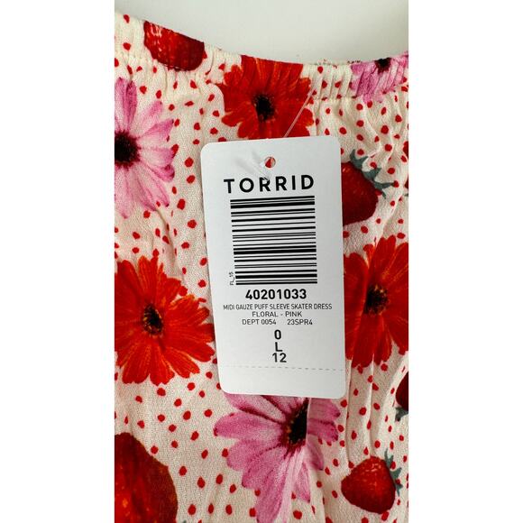 Torrid Retro Chic Midi Puff Sleeve Skater Dress Womens Large Strawberry Pink New - Picture 9 of 12